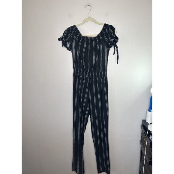 Derek Heart Womens Black White Striped Jumpsuit Casual Comfort Style Size Large - Picture 7 of 13